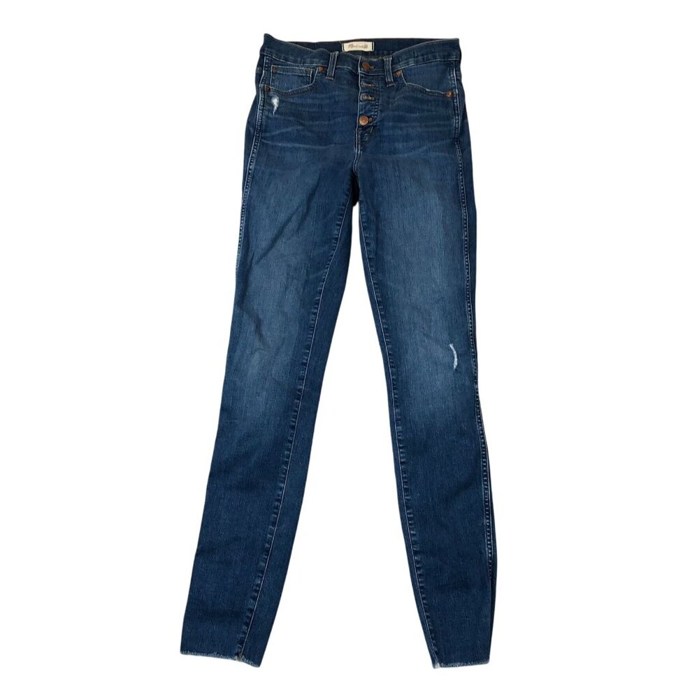 Madewell Womens Jeans Size 28 Tall Blue Denim 10" High-Rise Skinny Distressed